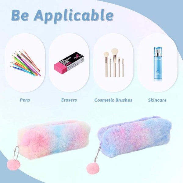 Fluffy Fleece Rainbow Gradient 3 Piece Set For Girls Pencil Cases