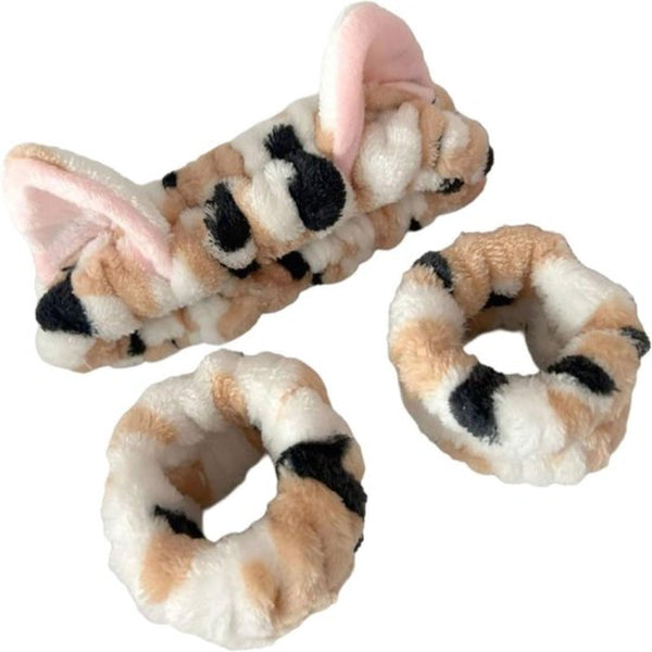 3 Piece Set Wristbands Cute Cat And Designed For Women Face Cleanser Makeup Girls Plush Hair Ties Grooming Accessories Headbands