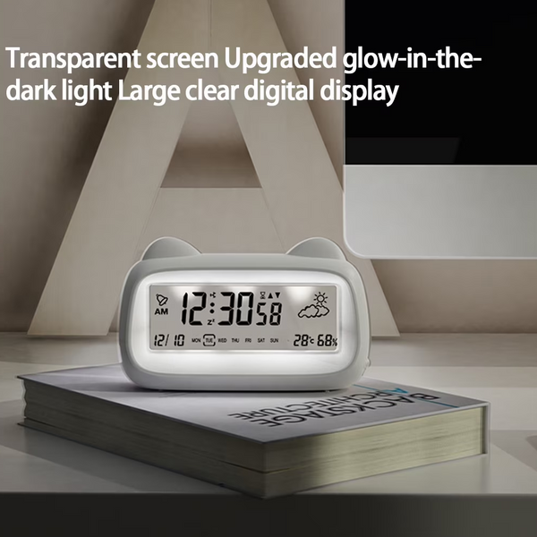 Cat Shaped Digital Alarm Clock With Light Temp/Humidity Weather Display Blue Alarm Clocks & Clock Radios