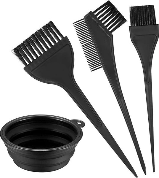 Hair Dye Brush 4 Piece Set And Mixing Bowl Double Sided Styling Tools Diy Comb Includes Black Hair Colouring