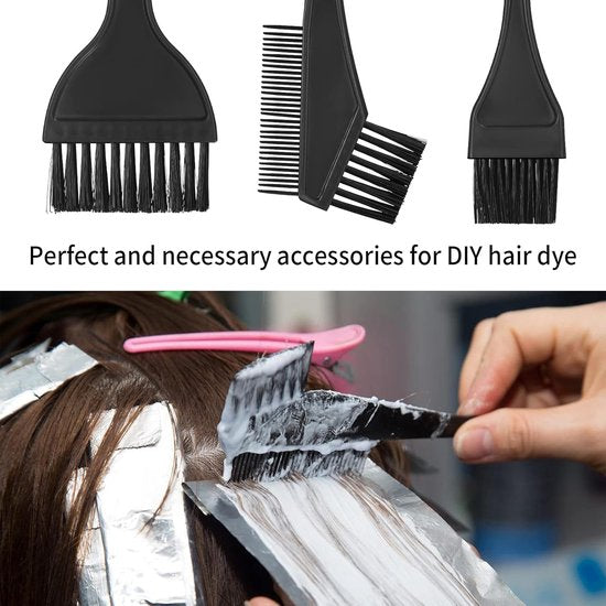 Hair Dye Brush 4 Piece Set And Mixing Bowl Double Sided Styling Tools Diy Comb Includes Black Hair Colouring