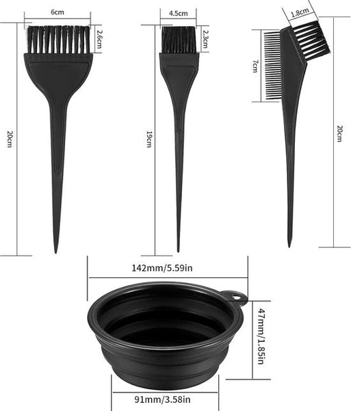 Hair Dye Brush 4 Piece Set And Mixing Bowl Double Sided Styling Tools Diy Comb Includes Black Hair Colouring