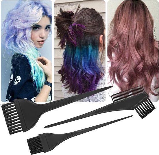 Hair Dye Brush 4 Piece Set And Mixing Bowl Double Sided Styling Tools Diy Comb Includes Black Hair Colouring