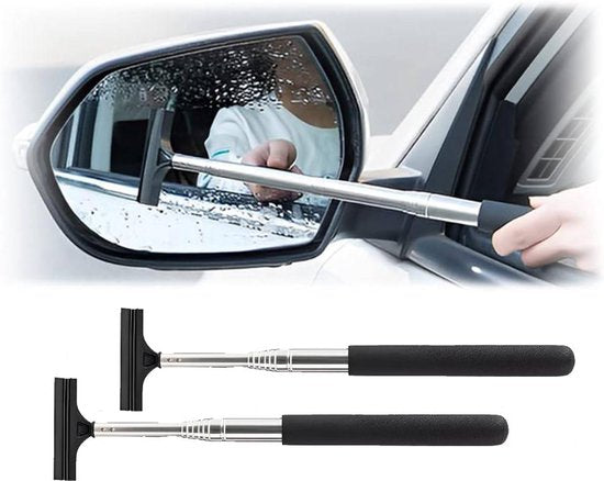 Telescopic Rearview Mirror Wiper 2 Piece Set Extends To 98Cm Portable Cleaning Tool For All Vehicles Black Other Car Cleaning