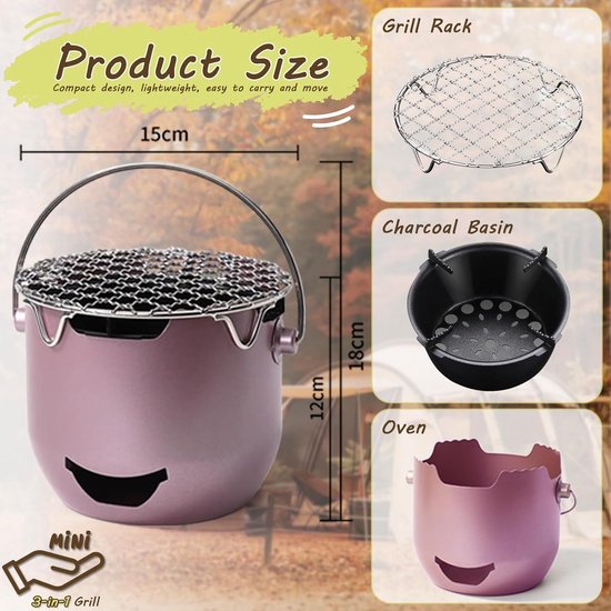 Grill Charcoal Mini Stainless Steel Small Outdoor Suitable For Camping Backyard Bbqs Rvs And Picnics (Purple) Barbecues Grills & Smokers