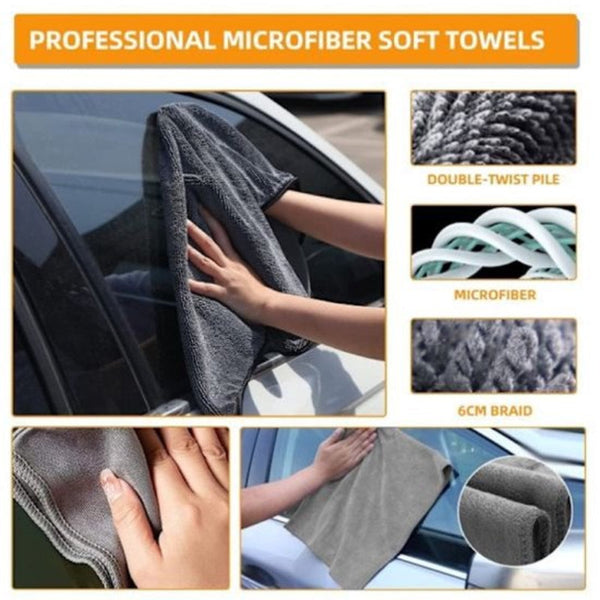 10 Piece Car Wash Polishing Set Professional Tool Brushes Microfiber Cloths Storage Box Black Grey Waxes & Polishes