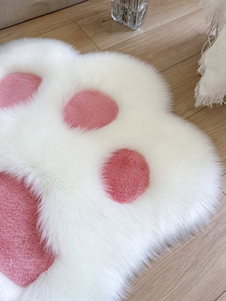 Cute Non Slip Rug In The Shape Of An Animal Paw Soft White And Pink Suitable For Bedroom Living Room. Rugs