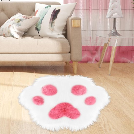 Cute Non Slip Rug In The Shape Of An Animal Paw Soft White And Pink Suitable For Bedroom Living Room. Rugs
