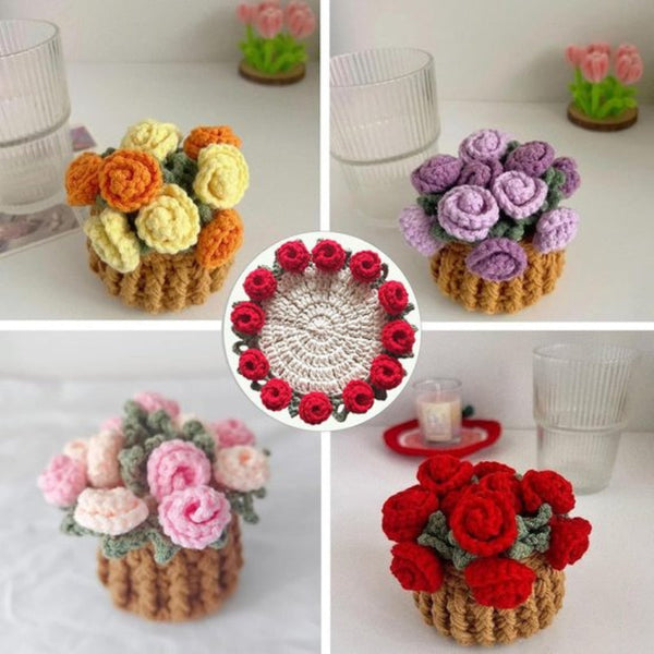 Rose Floral Coaster With Mini Basket Pink Textile Coasters