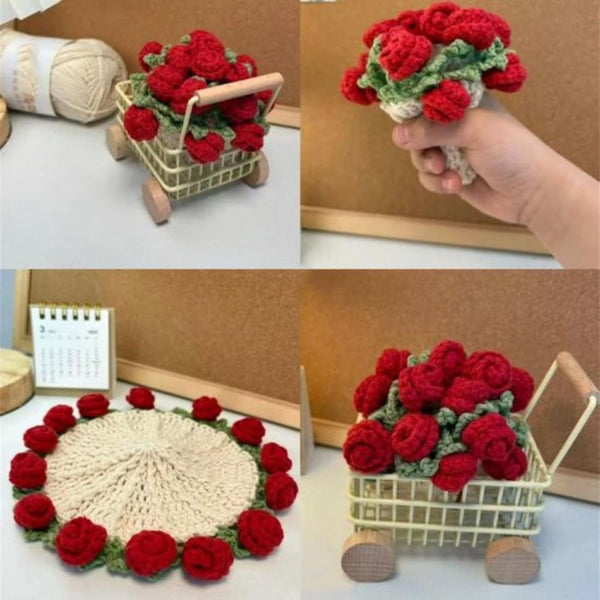 Rose Floral Coaster With Mini Basket Pink Textile Coasters