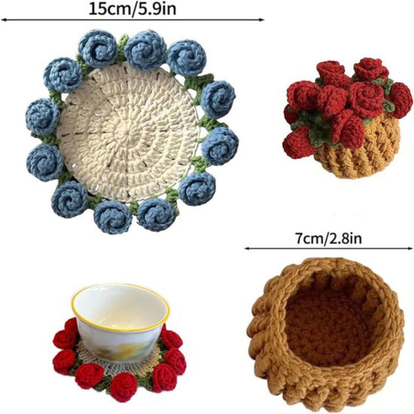 Rose Floral Coaster With Mini Basket Pink Textile Coasters
