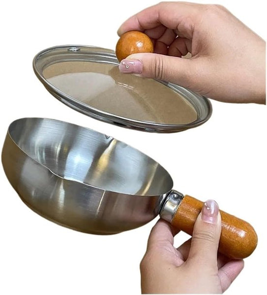 Stainless Steel Breakfast Bowl Small Walnut Wood Pot For One Person Suitable Fruit Salad Yoghurt And Muesli 13Cm With Lid Spoon Bowls