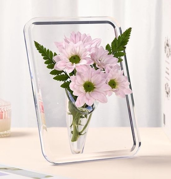 Minimalist Home Decor Vase Cute Flower Stand Photo Frame Style Acrylic Material 8 X 6 Inches Suitable For Tabletop Gray Version Vases