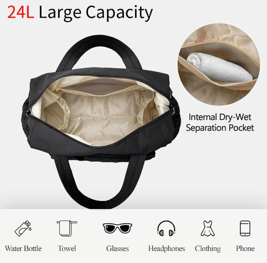Sports Bag Waterproof Travel 24 Liter Carry Zippered Lightweight And Durable Suitable For Gym Training Black Gym Bags