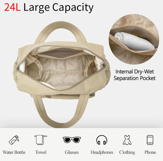 Sports Bag Waterproof Travel 24 Liter Carry Zippered Lightweight & Durable Suitable For Gym Workout Khaki Gym Bags