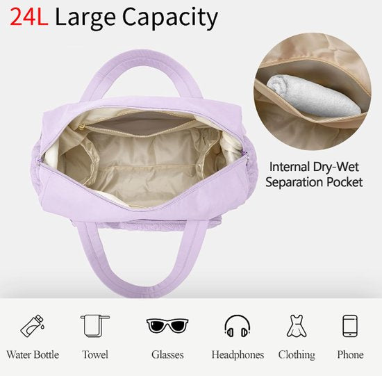 Sports Bag Waterproof Travel 24 Liter Carry Zippered Lightweight & Durable Suitable For Gym Training Purple Gym Bags