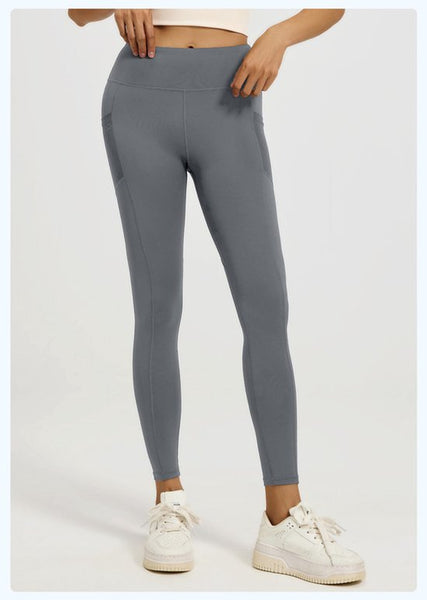 Women's High Waist Slim Fit Sports Yoga With Pockets Gray L Pants