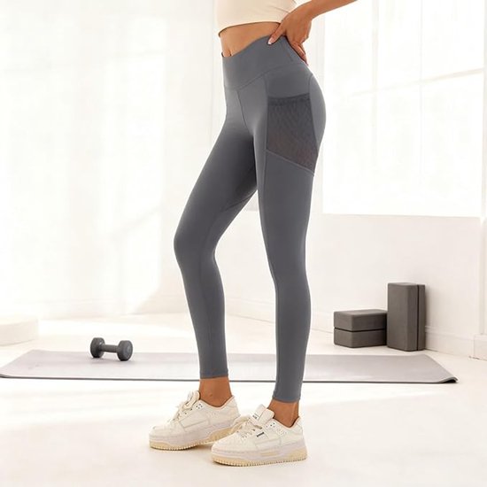 Women's Slim Fit High Waist Yoga With Pockets Gray Xl Pants