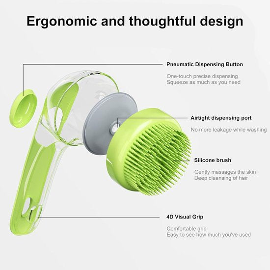 Dog Wash Brush With Soap Dispenser & Long Handle For Efficient Grooming Dog Grooming