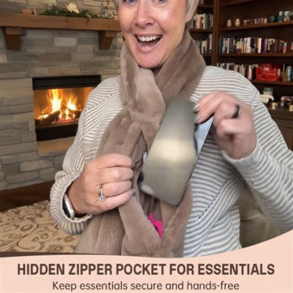 Scarf With Concealed Zipper Pocket Secure Storage For Keys & Cards Downy Soft Warm Gray Scarves & Wraps