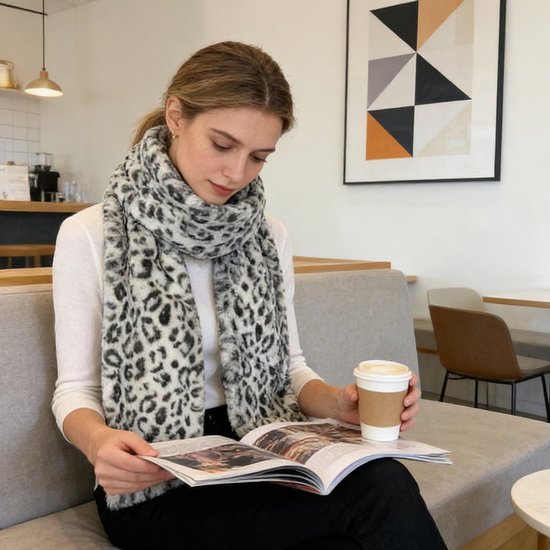 Scarf With Concealed Zipper Pocket Secure Storage For Keys & Cards Downy Soft Warm Leopard Print Scarves & Wraps