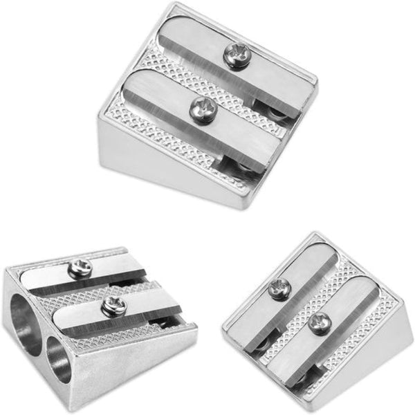 3 Piece Double Hole Manual Pencil Sharpener Portable Silver Pencil Sharpeners