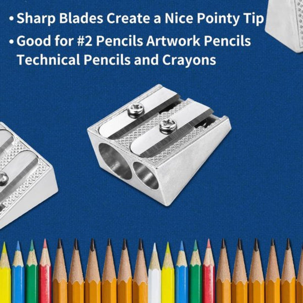 3 Piece Double Hole Manual Pencil Sharpener Portable Silver Pencil Sharpeners