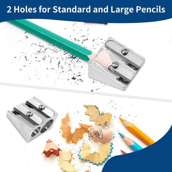 3 Piece Double Hole Manual Pencil Sharpener Portable Silver Pencil Sharpeners
