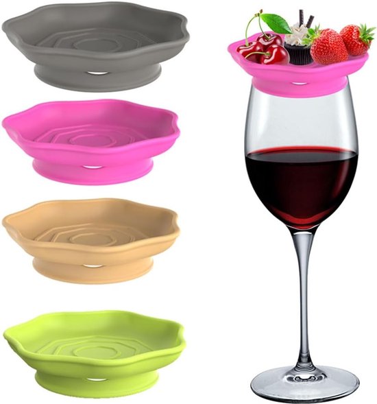 Wine Glass Snack Tray 4 Pieces Draining Silicone Non Slip Lid Coaster Suitable For Appetizers Desserts Family Gatherings Bars Trays