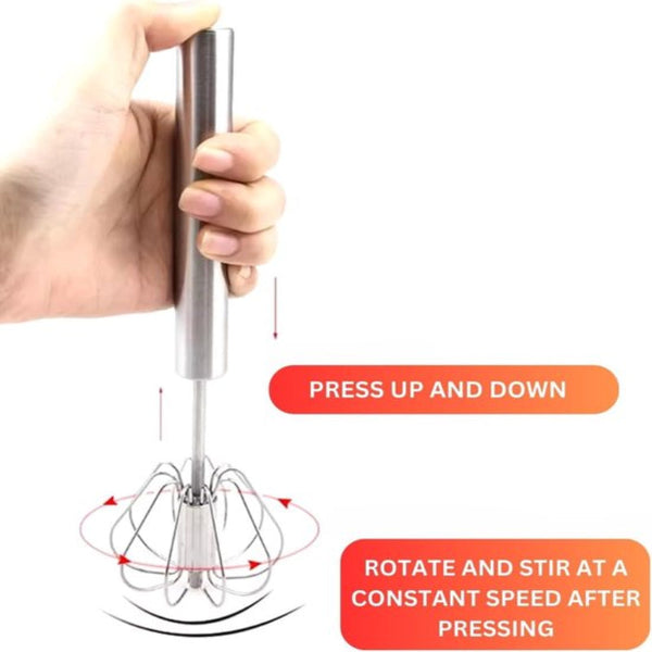 Egg Beater Stainless Steel Rotary Push Mixer (Semi Automatic) Kitchen Utensils Mini Cookware Handheld Mixers
