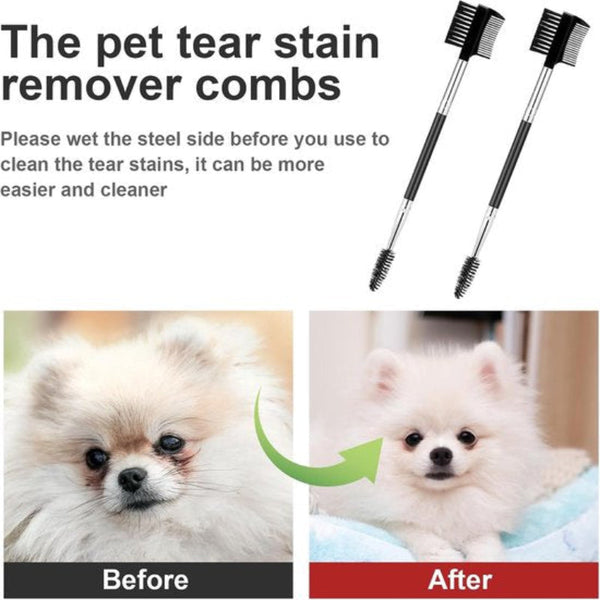 Pet Grooming Comb 2 Piece Set Tear Stain Removal For Dogs Double Sided Eye Brush Cleaning And Eyelash Dog Grooming