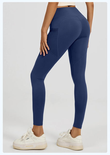 Women's Slim Fit High Waist Yoga With Pockets Dark Blue Size L Pants