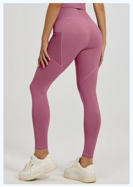Women's Slim Fit High Waist Yoga With Pockets Dark Pink Size L Pants