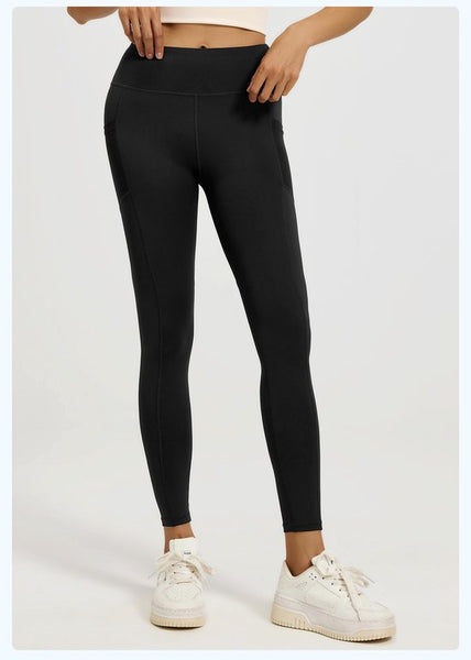 Women's High Waist Slim Fit Sports Yoga With Pockets Black Size L Pants