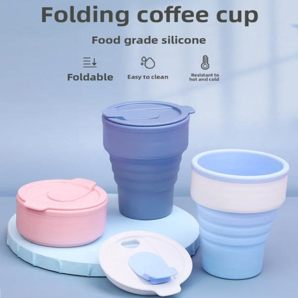Collapsible Silicone Camping Cup A 385Ml Travel And Drinking With Lid Dishwasher Safe Ideal For Hiking Office (White) Vacuum Flasks & Mugs