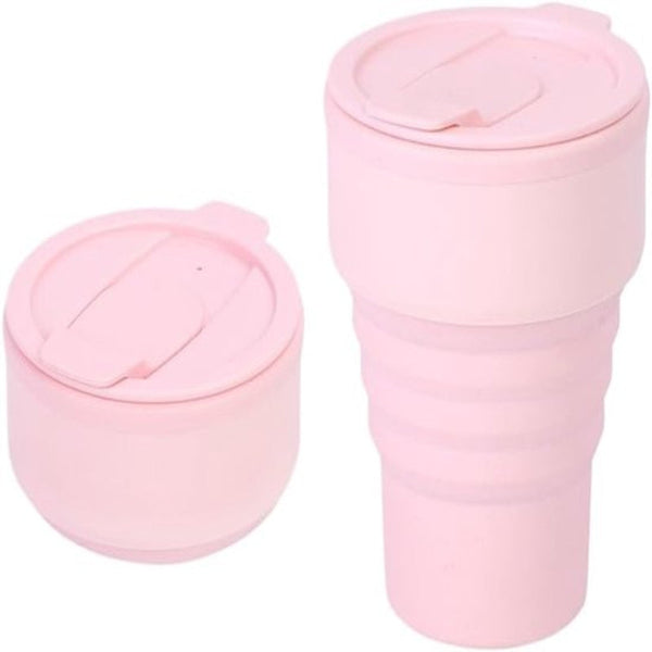 Collapsible Silicone Camping Mug A 385Ml Travel And Drinking With Lid Dishwasher Safe Ideal For Hiking Office (Pink) Vacuum Flasks & Mugs