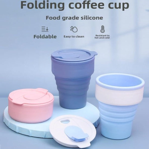 Collapsible Silicone Camping Mug A 385Ml Travel And Drinking With Lid Dishwasher Safe Ideal For Hiking Office (Pink) Vacuum Flasks & Mugs