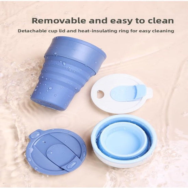 Collapsible Silicone Camping Mug A 385Ml Travel And Drinking With Lid Dishwasher Safe Ideal For Hiking Office (Pink) Vacuum Flasks & Mugs