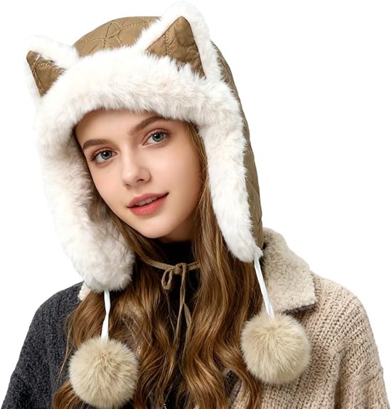 Fleece Winter Hat Warm With Thickened Ear Flaps Soft Comfortable And Frost Resistant Stylish Accessory Color: Khaki Hats & Headwear