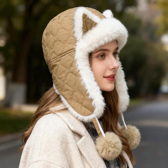 Fleece Winter Hat Warm With Thickened Ear Flaps Soft Comfortable And Frost Resistant Stylish Accessory Color: Khaki Hats & Headwear