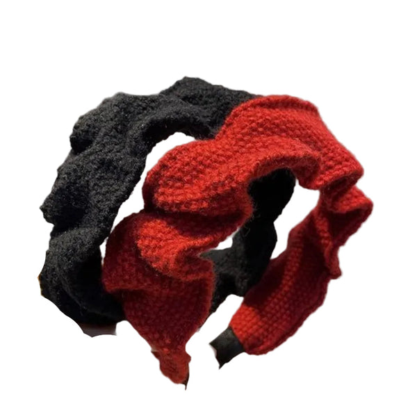 Set Of 2 Retro Ruffle For Women Red And Black Headbands