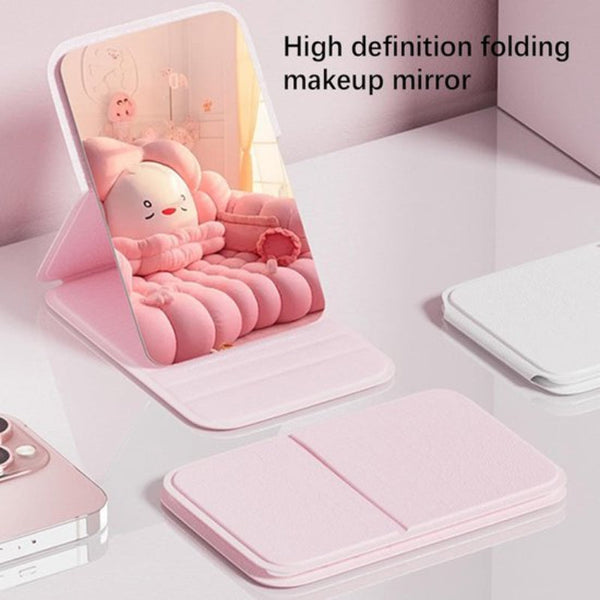 Frameless High Definition Makeup Mirror Foldable Travel Portable With Soft Pu Leather Cover Suitable For Bedroom Bathroom & Travelipinki Makeup Mirror