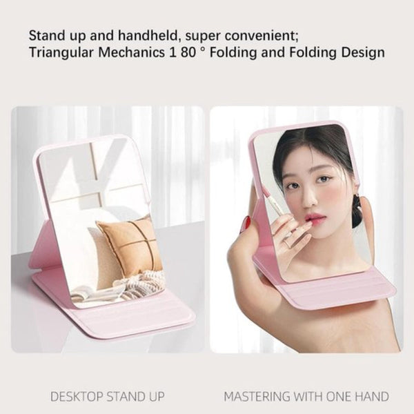 Frameless High Definition Makeup Mirror Foldable Travel Portable With Soft Pu Leather Cover Suitable For Bedroom Bathroom & Travelipinki Makeup Mirror