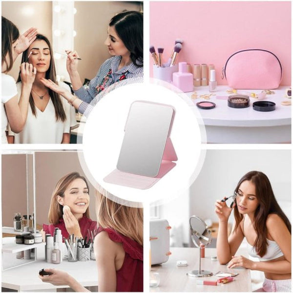 Frameless High Definition Makeup Mirror Foldable Travel Portable With Soft Pu Leather Cover Suitable For Bedroom Bathroom & Travelipinki Makeup Mirror