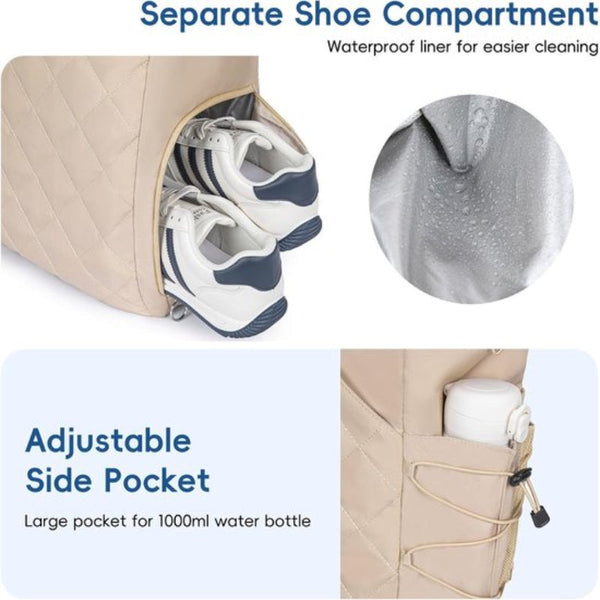 Tennis Bag Extra Large Sports With Shoe Compartment Suitable For 2 4 Rackets Waterproof And Lightweight Unisex Beige Bags
