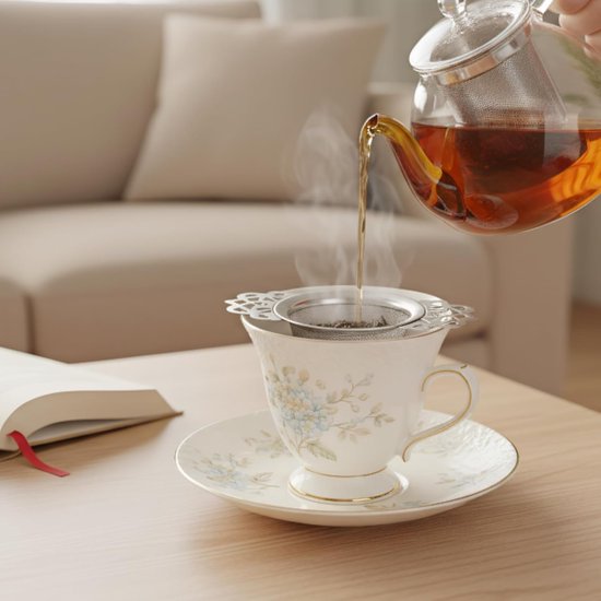 2 Piece Set Stainless Steel Tea Infuser Steeper With Handle And Drip Cup 6.5 Cm Mesh Filter Colanders Strainers & Sifters
