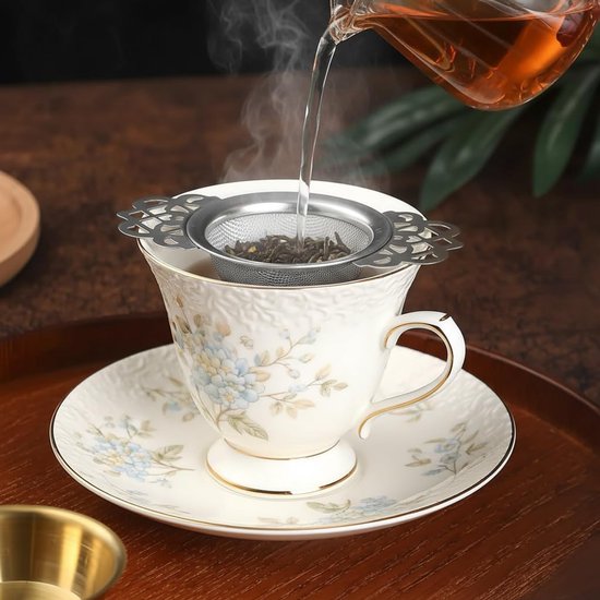 2 Piece Set Stainless Steel Tea Infuser Steeper With Handle And Drip Cup 6.5 Cm Mesh Filter Colanders Strainers & Sifters