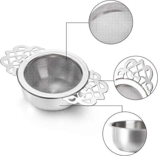 2 Piece Set Stainless Steel Tea Infuser Steeper With Handle And Drip Cup 6.5 Cm Mesh Filter Colanders Strainers & Sifters