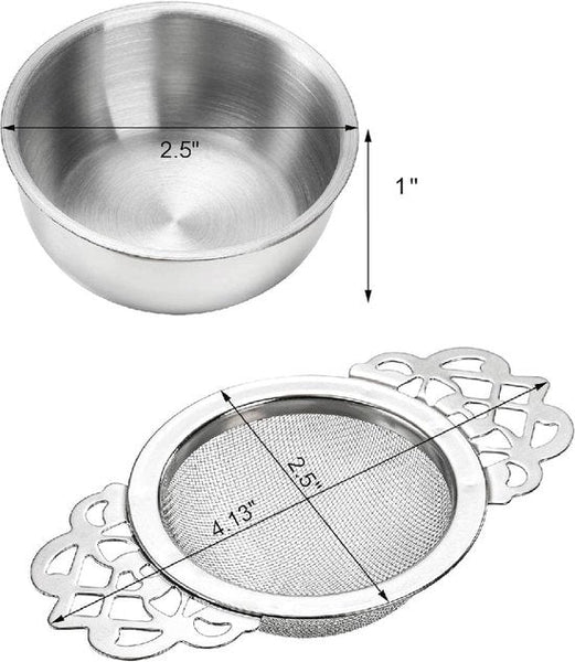 2 Piece Set Stainless Steel Tea Infuser Steeper With Handle And Drip Cup 6.5 Cm Mesh Filter Colanders Strainers & Sifters