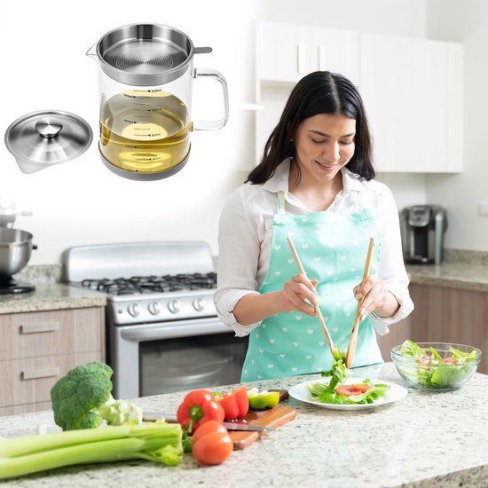 Leak Proof Glass Oil Can With Mesh Filter 1.5L Kitchen Grease Container Oil & Vinegar Dispensers